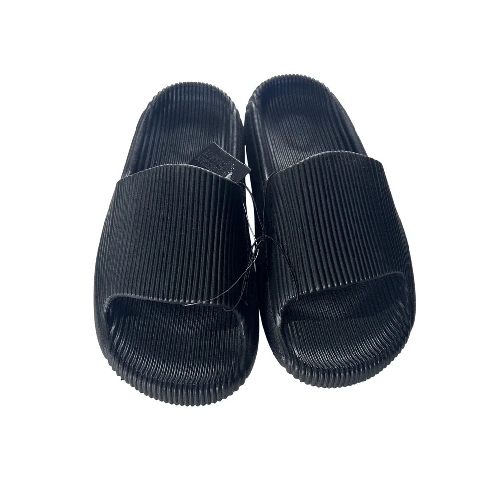 American Exchange Beezy-72L Men Black Ribbed Foam Cloud Slide Sandals Size 9 NEW